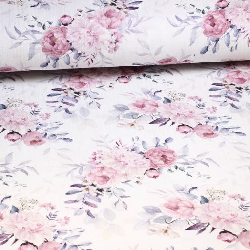 Coton hydrophile pour bébé imprimé numériquement Fleurs roses