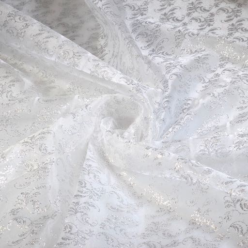 Organza imprimé pailleté Brocart Blanc