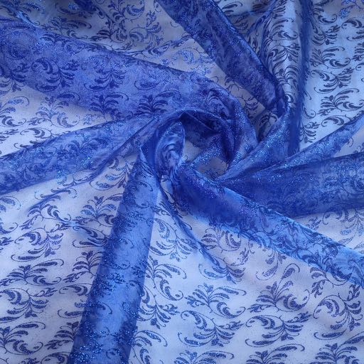 Organza imprimé pailleté Brocart Cobalt