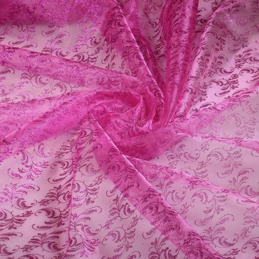 Organza imprimé pailleté Brocart Fuchsia