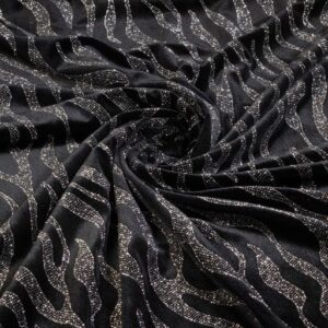 Tissu velours stretch Rayure pailletée argent