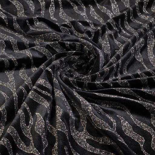 Tissu velours stretch Rayure pailletée argent