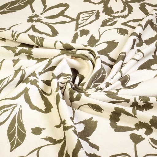 Crêpe Viscose fleur verte/armée