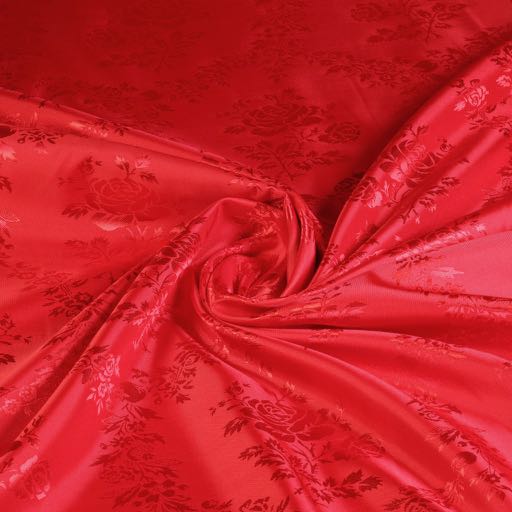 Tissu Satijn Jacquard Rose rouge