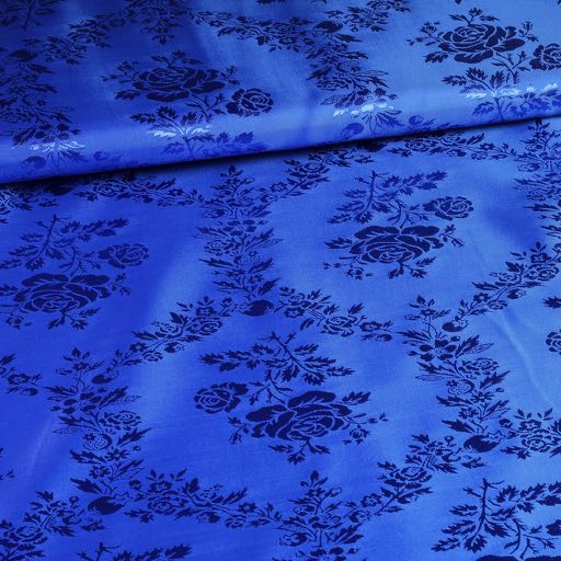 Tissu Satijn Jaquard Roos cobalt