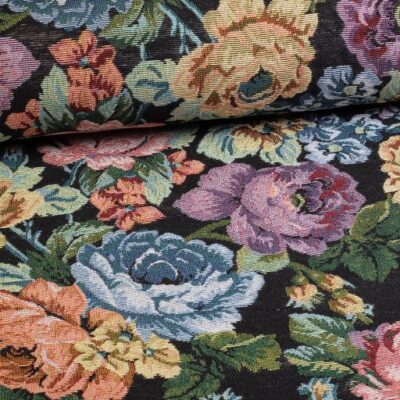 Tissu gobelin grande fleur noir