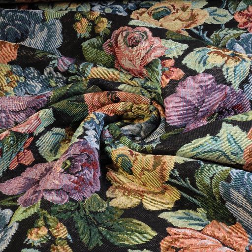 Tissu gobelin grande fleur noir
