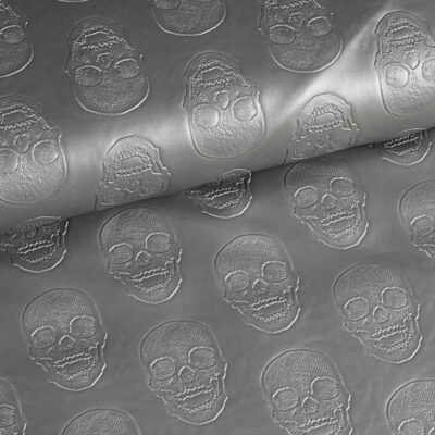 Tissu cuir synthétique skull argent