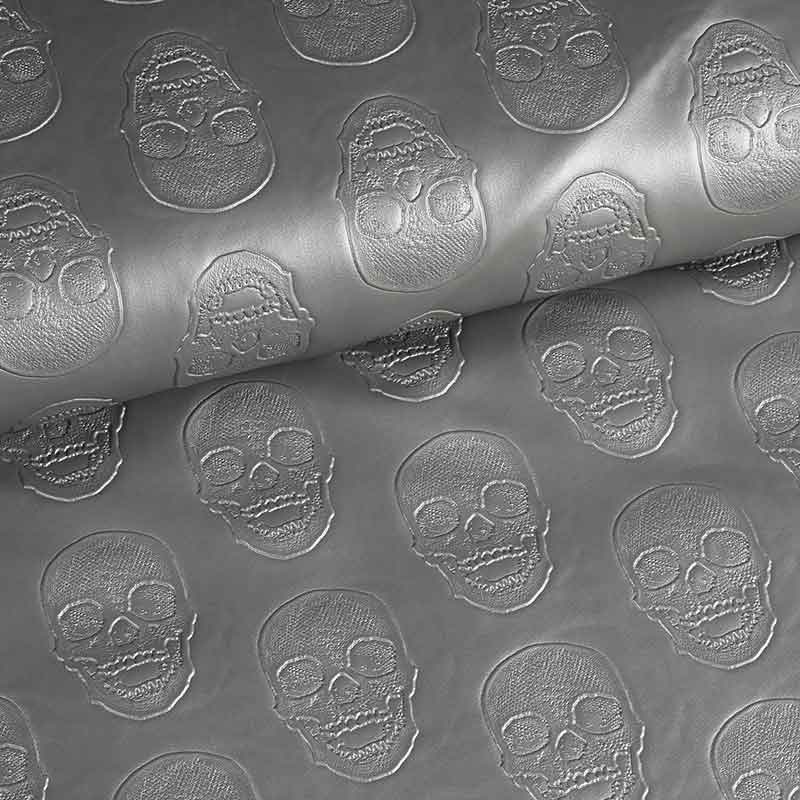 Tissu cuir synthétique skull argent