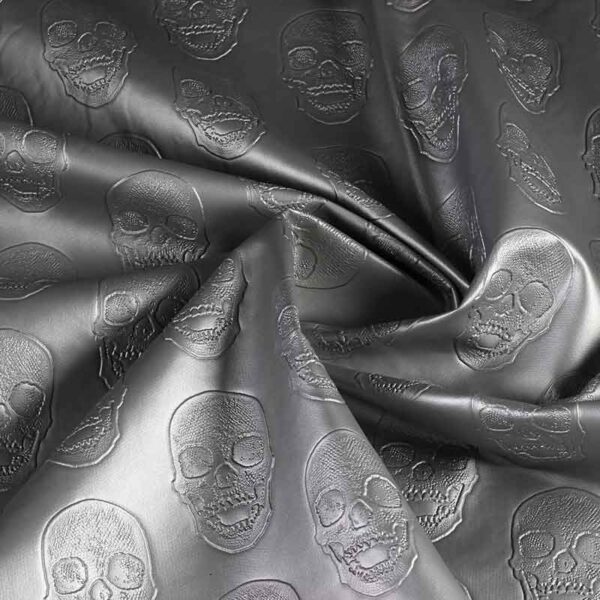 Tissu cuir synthétique skull argent