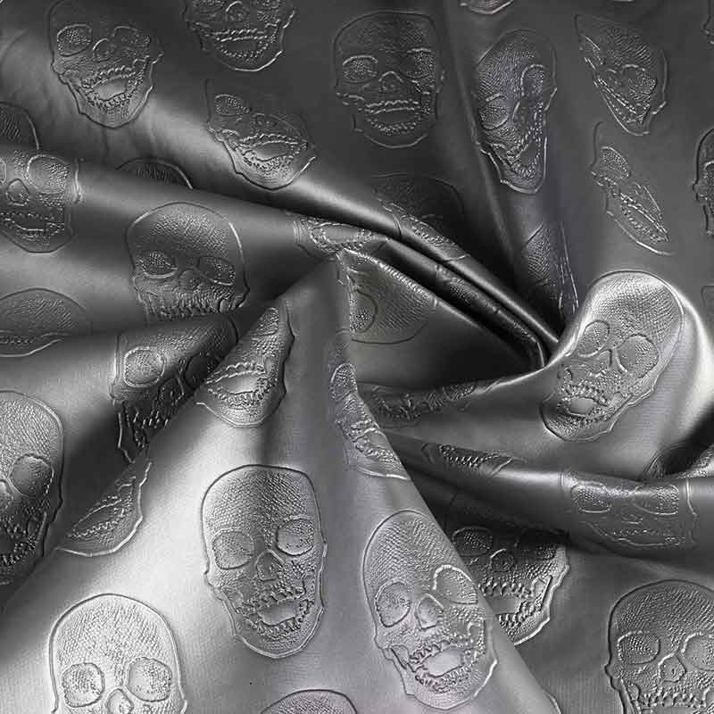 Tissu cuir synthétique skull argent