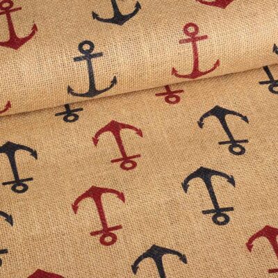 Tissu jute ancre imprimée