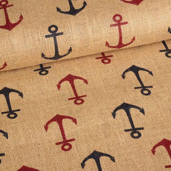 Tissu jute ancre imprimée