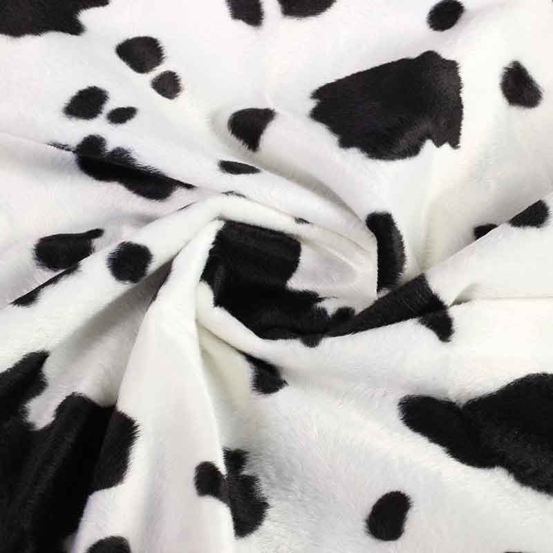 Tissu Velboa imprimé vache noir blanc