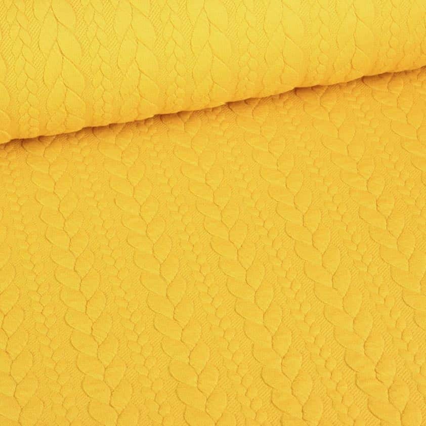 Tissu câble jacquard tricot ocre