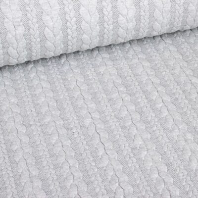 Tissu câble jacquard tricot gris clair mélange