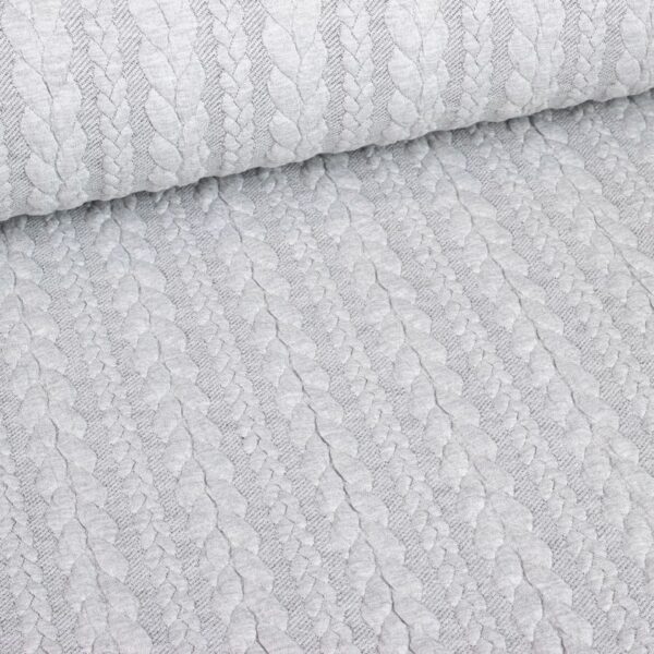 Tissu câble jacquard tricot gris clair mélange