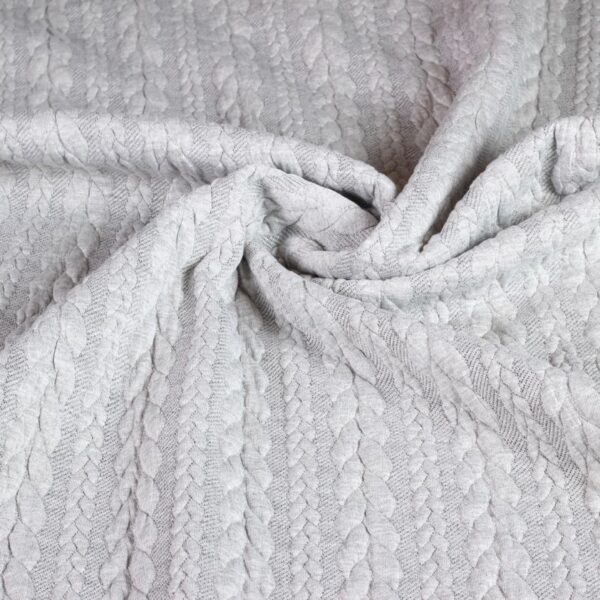 Tissu câble jacquard tricot gris clair mélange