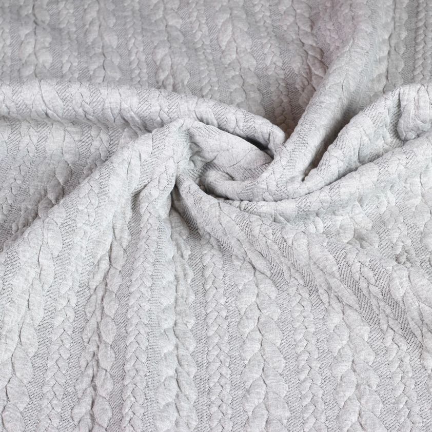 Tissu câble jacquard tricot gris clair mélange