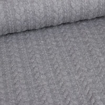 Tissu jacquard tricot câble gris chiné