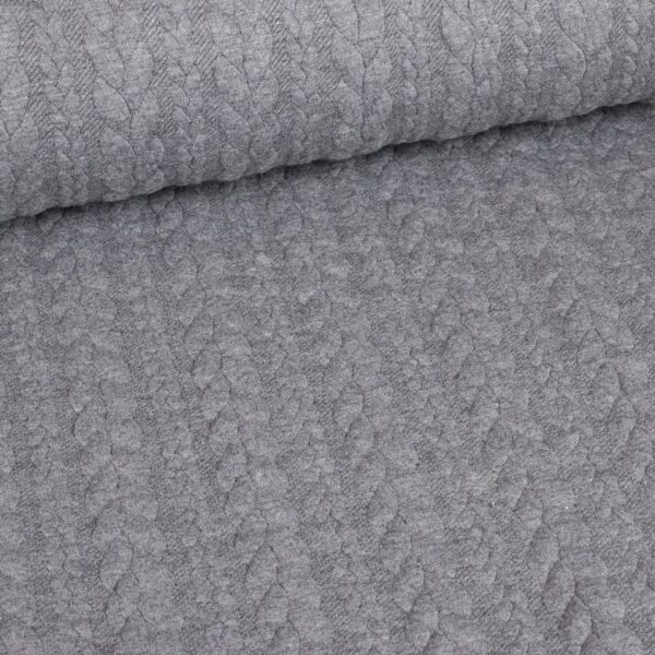 Tissu jacquard tricot câble gris chiné