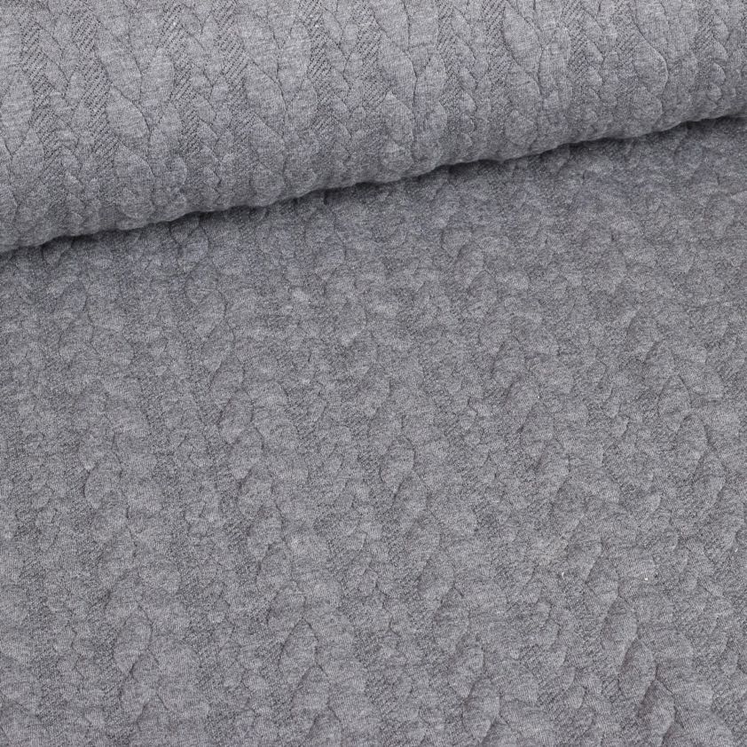 Tissu jacquard tricot câble gris chiné
