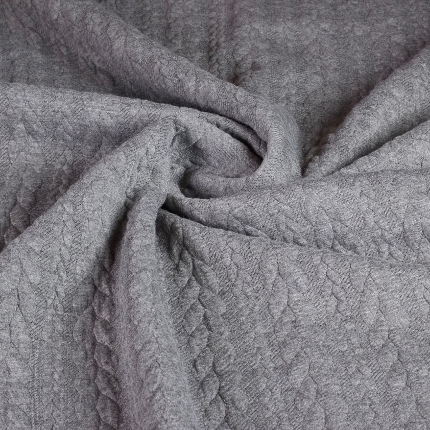 Tissu jacquard tricot câble gris chiné