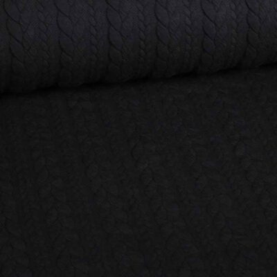 Tissu jacquard câble tricot noir