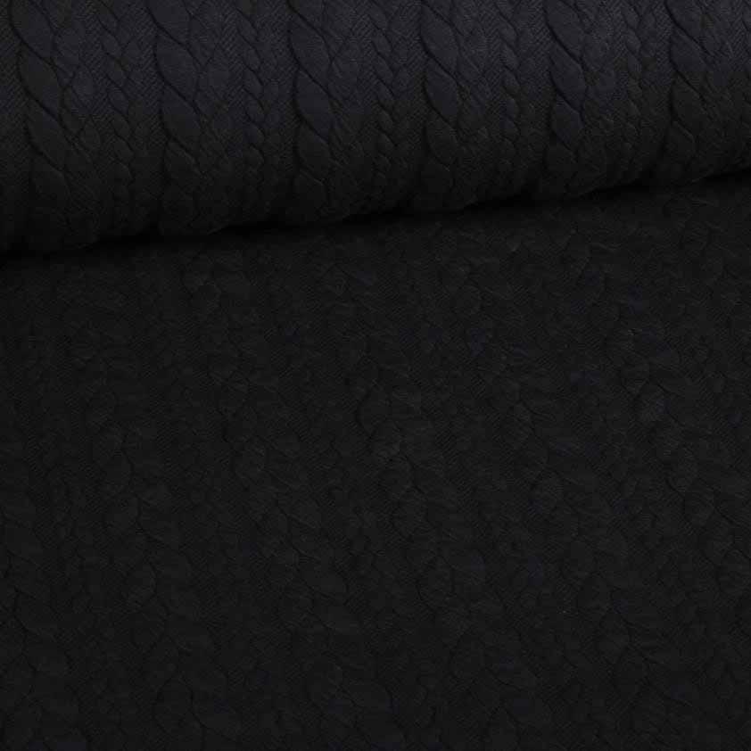 Tissu jacquard câble tricot noir