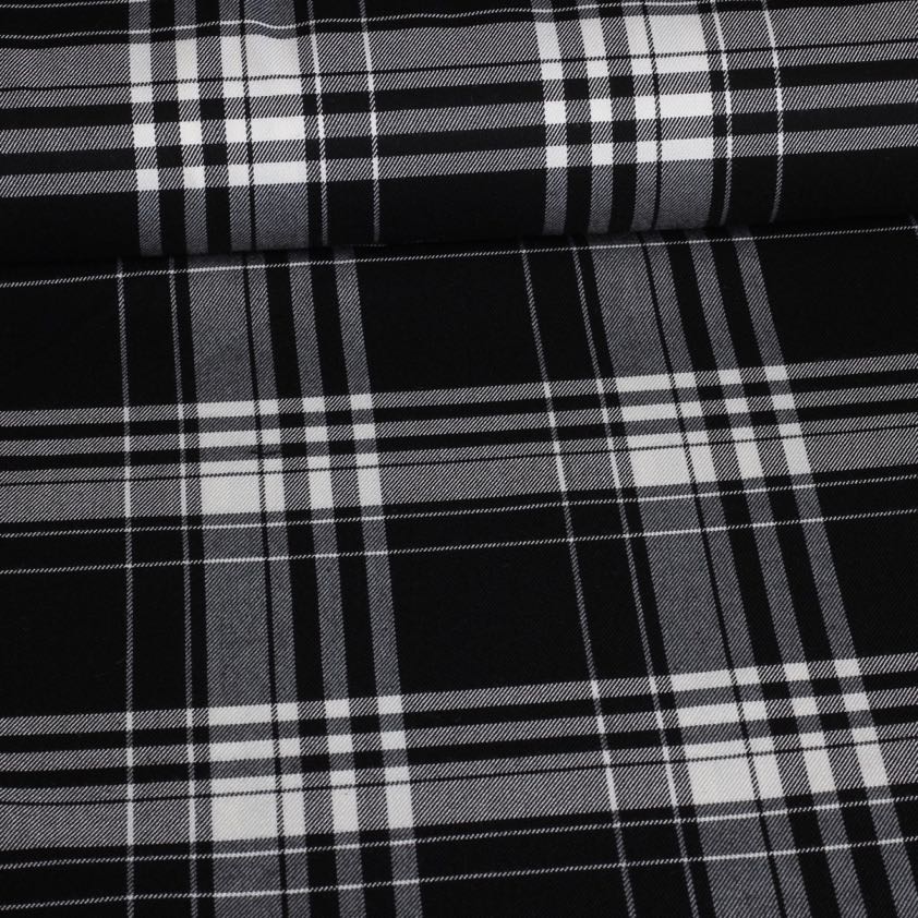 Tissu tartan stretch noir/blanc