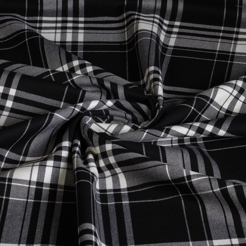Tissu tartan stretch noir/blanc