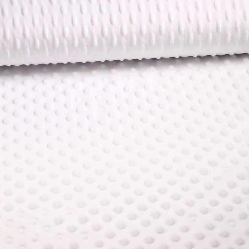 Tissu Minky fleece blanc petits pois jacquard