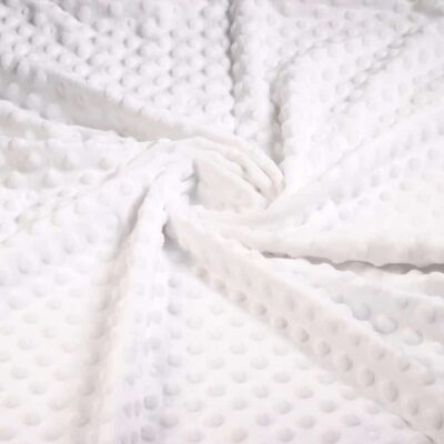 Tissu Minky fleece blanc petits pois jacquard
