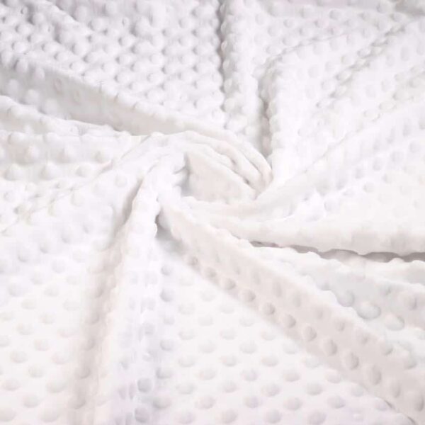 Tissu Minky fleece blanc petits pois jacquard