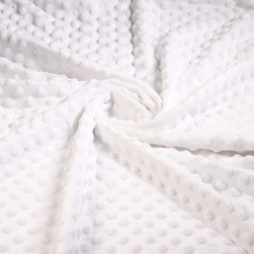Tissu Minky fleece blanc petits pois jacquard