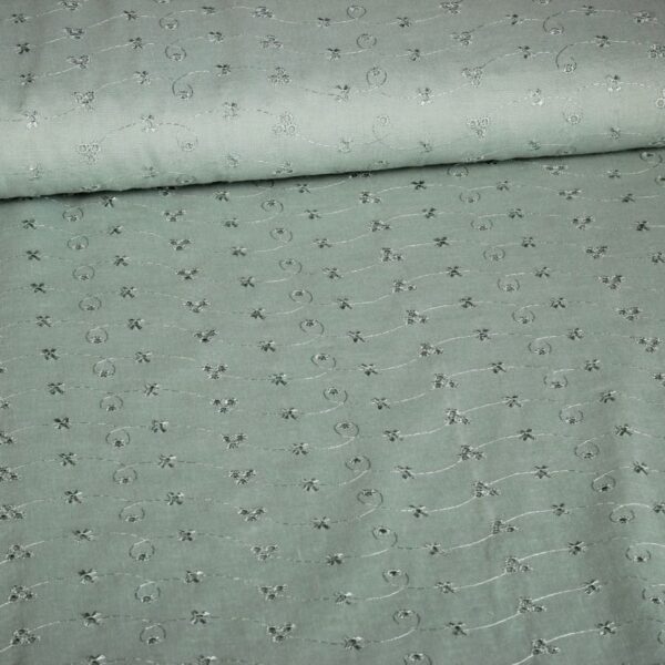 Tissu broderie vert ancien