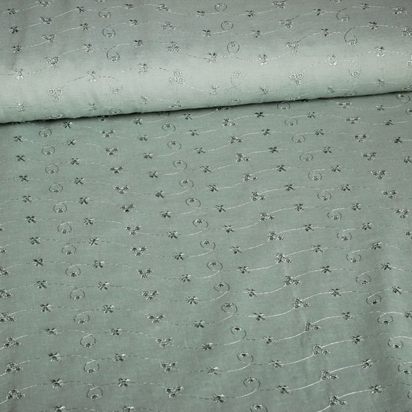 Tissu broderie vert ancien