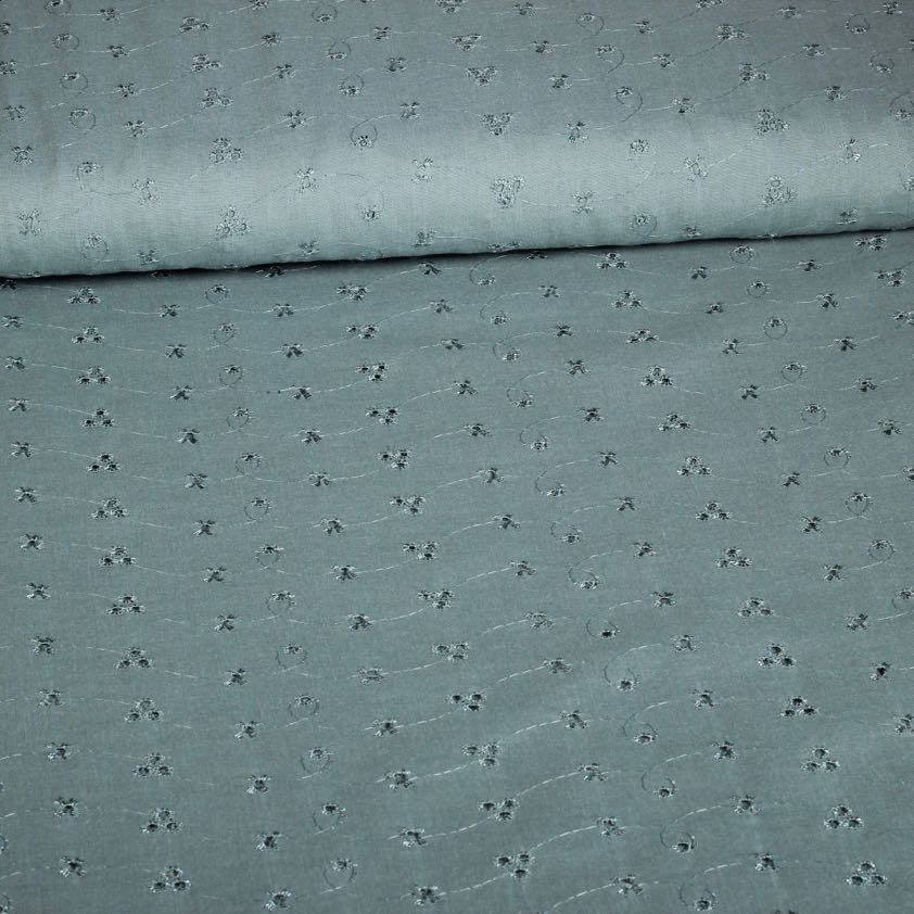 Tissu broderie vert ancien foncé