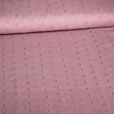 Tissu broderie vieux rose