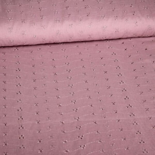 Tissu broderie vieux rose