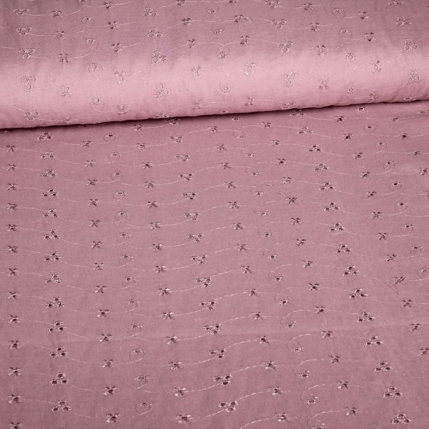 Tissu broderie vieux rose