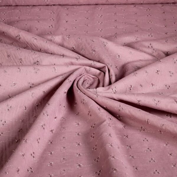Tissu broderie vieux rose