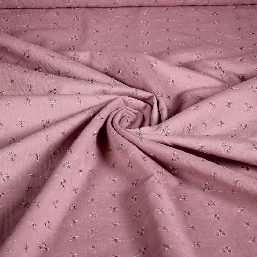 Tissu broderie vieux rose