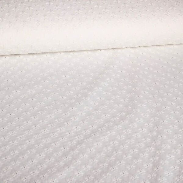 Tissu broderie fleur blanc