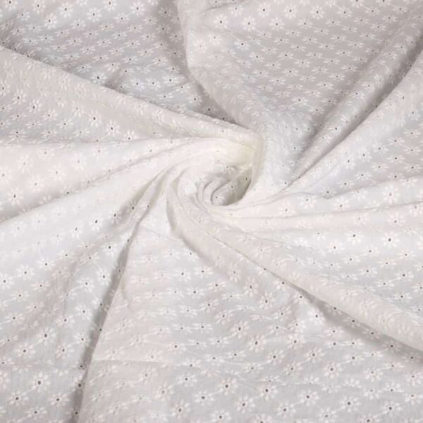 Tissu broderie fleur blanc
