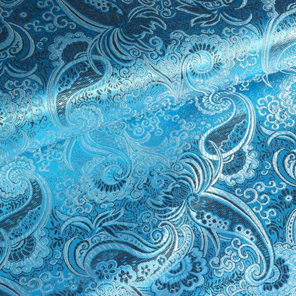 Tissu jacquard paisley aqua argent