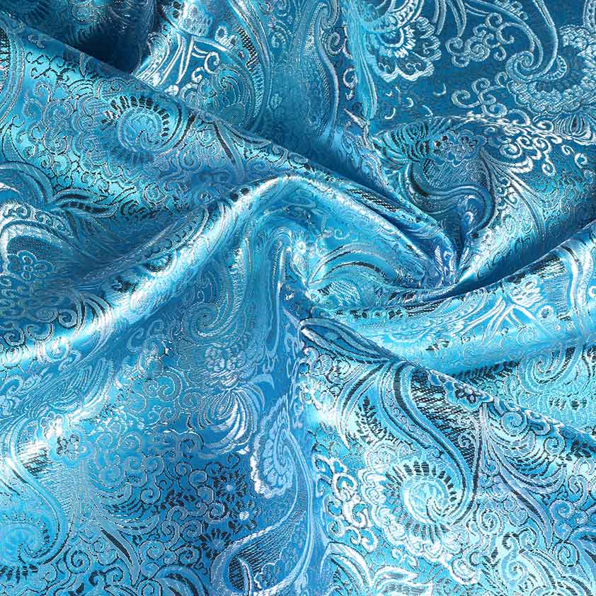 Tissu jacquard paisley aqua argent