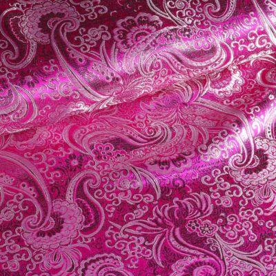 Tissu Jacquard paisley fuchsia argent
