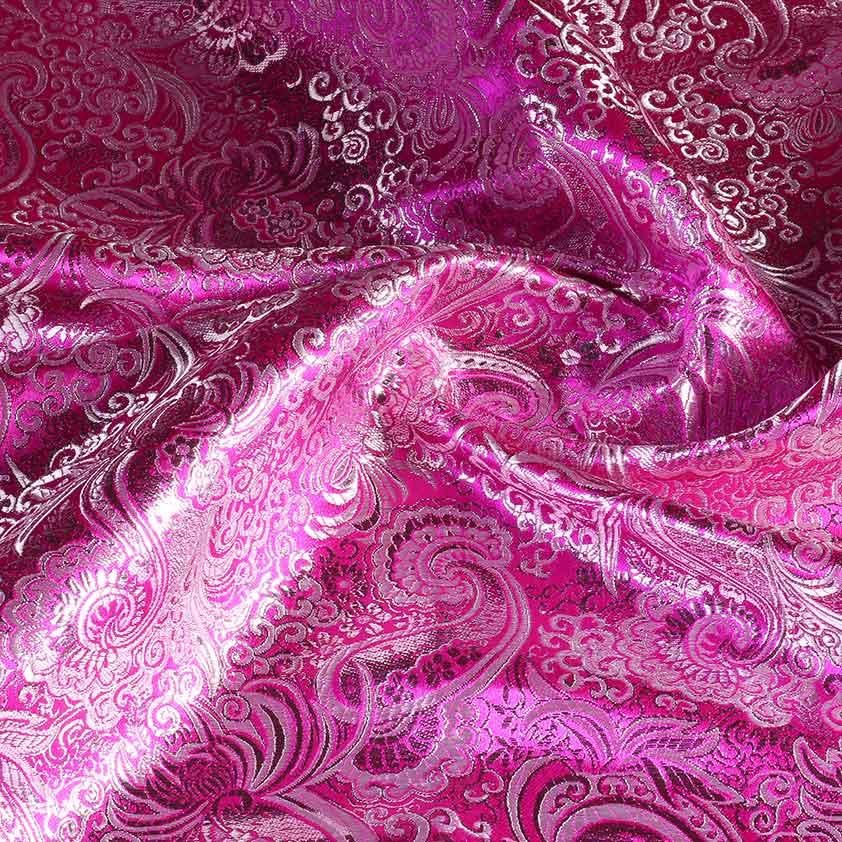 Tissu Jacquard paisley fuchsia argent