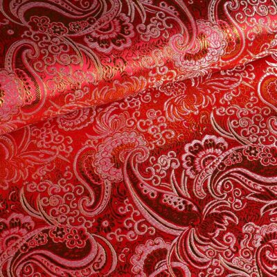 Tissu jacquard paisley rouge et or